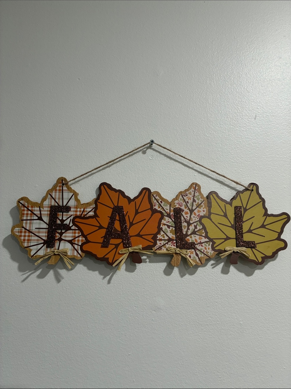 NWT- Autumn - Glittered FALL- Maple Leaf Wall Decor Sign
